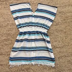 Tommy Bahama White Striped Tunic with Navy & Teal Accents